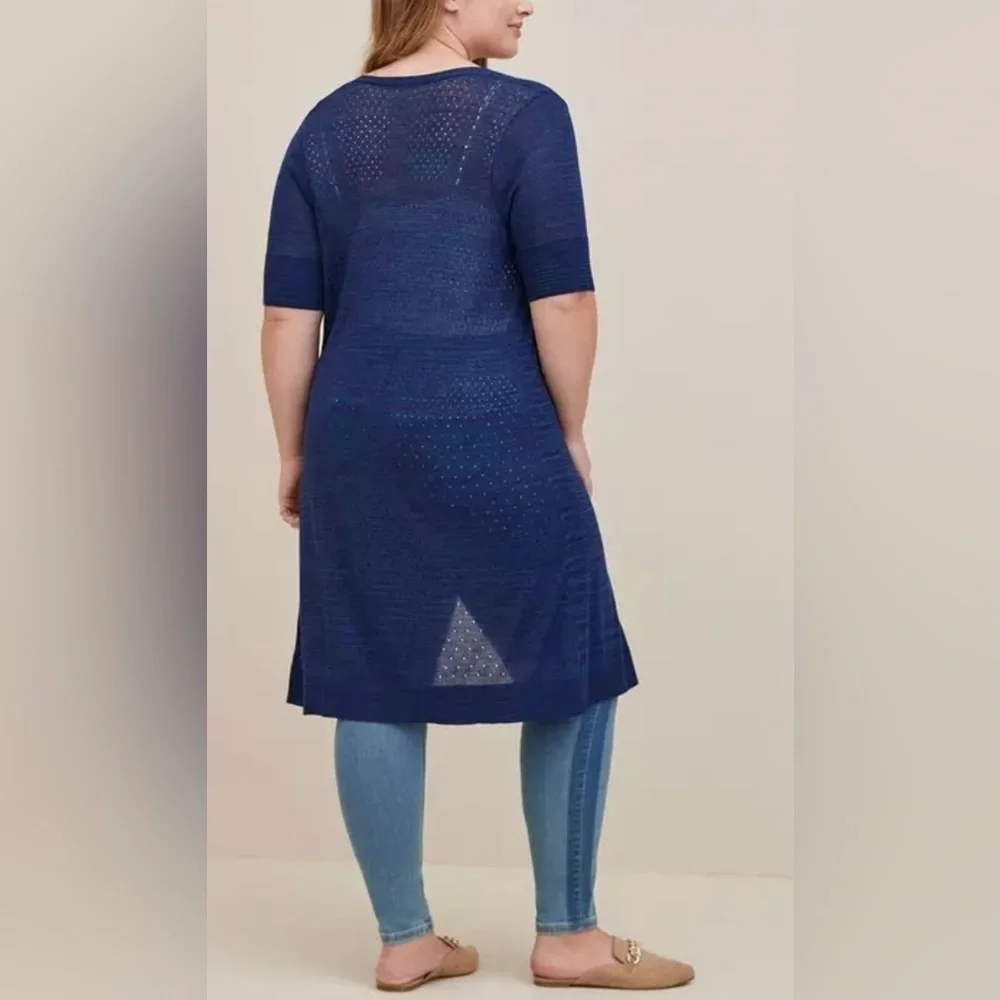 Torrid Space-Dye Duster V-Neck Button-Front Sweater Blue - Picture 4 of 16